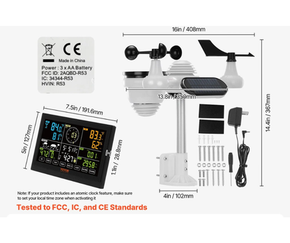 Station météo sans fil 7 en 1, écran couleur 7,5”, alertes météo