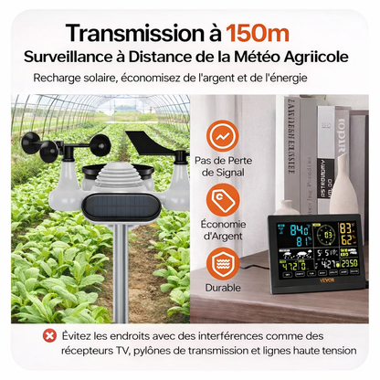 Station météo sans fil 7 en 1, écran couleur 7,5”, alertes météo